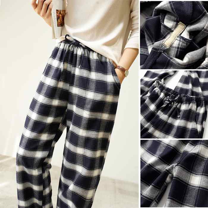 ルームウェア パジャマ 部屋着 レディース メンズ 女性 男性 綿 綿100 綿100% コットン ボトムス 長ズボン チェック柄 起毛 微起毛 ストレート 春 秋 冬 リラックス やわらかい 肌触り 着心地 ふわふわ 厚手 あたたか ウエストゴム 腰ひも シンプル 使いやすい 着回し 旅行