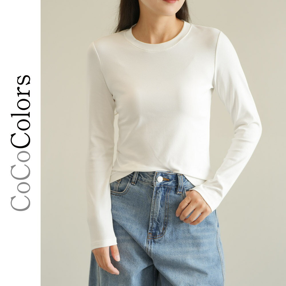 Rakuten - レディース トップス ファッション Tシャツ カットソー 長袖 クルーネック 丸首 綿 コットン スムース ストレッチ 伸縮性 フィット 無地 シンプル カジュアル きれいめ 大人 春 秋 冬 インナー ベーシック