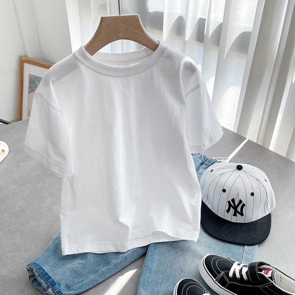 快適インナー&雑貨 CoCoColorsのキッズ 子供服 こども服 子ども服 トップス Tシャツ カットソー 半袖 クルーネック 丸首 無地 シンプル ベーシック カジュアル ゆったり 大きめ オーバーサイズ 男の子 女の子 男女兼用 ユニセックス 春 夏 保育園 通園 通学 インナー デイリー おしゃれ かわいい お出かけ｜アングル3