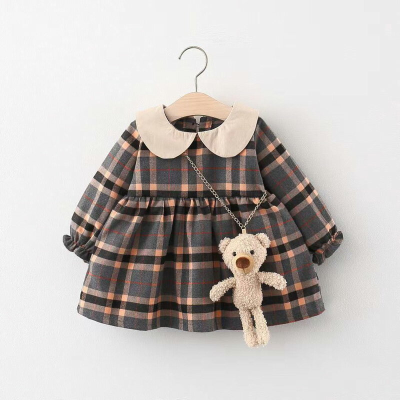 【2点セット】子供服 ワンピース チェック柄 ぬいぐるみ付き スーツ 熊 クマ 卒業...