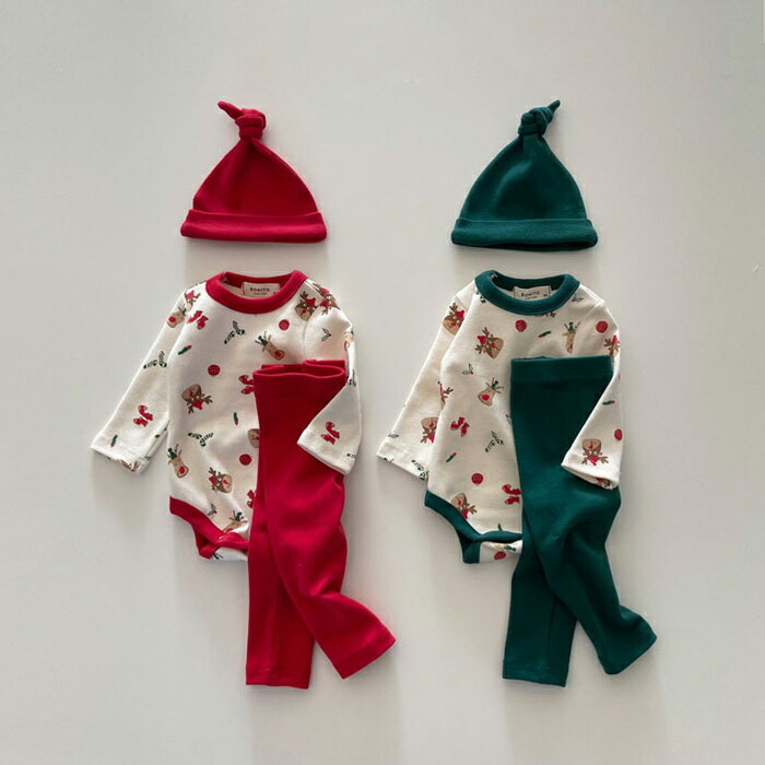 3点セット クリスマス 長袖 ロンパース パンツ セットアップ 上下セット トップス 女の子 男の子 ベビー ベビー服 赤ちゃん 新生児 子供服 子ども 出産祝い サンタ ベビー 衣装 66 73 80 90 100cm