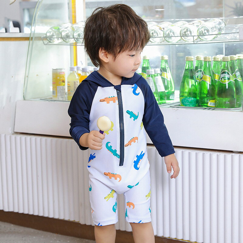 せいびのキッズ ベビー 水着 男の子 UV ロンパース 水着 長袖ラッシュガード 動物 子供 水着 男児 スクール水着 子供用 こども みずぎ かわいい 赤ちゃん ベビースイミング 80 90 100 110 120cm 幼稚園 保育園 おしゃれ 水遊び 夏 海 プール｜アングル3