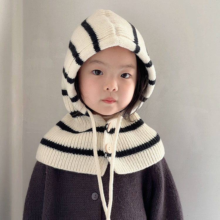 子供 バラクラバ フードウォーマー ストライプ ニット帽 ネックウォーマー フード付き 秋冬 ベビー キッズ 柔らかい 暖かい 通学 かわいい 防寒 おしゃれ 帽子 自転車 寒さ対策 バイク お出かけ 防風 女の子 男の子 ニットキャップ seibii-10001312 せいび サンプル画像2