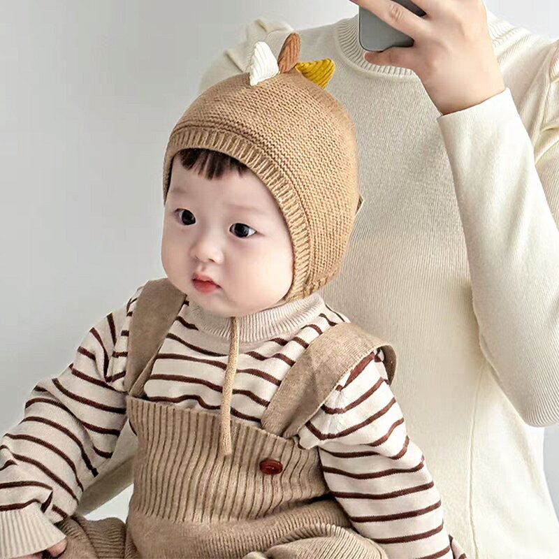 ベビー ニット ボンネット 帽子 可愛い 恐竜 赤ちゃん 秋 冬 韓国 子供 新生児 幼...