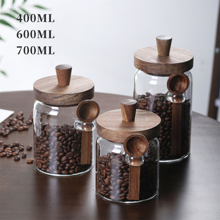 【3個セット】コーヒー豆保存瓶 キャニスター 保存容器 スプーン付き 400ML 600ML 700ML コーヒー豆 調味料 砂糖 お茶 密閉保存容器 ガラス 収納 台所 おしゃれ キッチン用品 キッチン収納 シンプル 北欧 キャットフード
