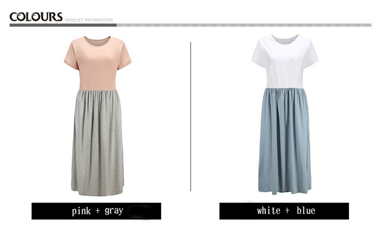レディース ワンピース 半袖 ロング丈 ロングワンピース バイカラー ウェスト切替 ギャザー 着やせ ラウンドネック コットン 綿 大人 シンプル かわいい 部屋着 カジュアル 無地 春 夏 1949