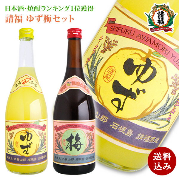 [梅酒・ゆず酒720mlセット]請福 梅酒 720ml 12度 ゆず酒 720ml 10度 送料込み ギフト プレセント 誕生日 お祝い お礼 母の日 父の日 ギフトボックス のし 包装 柚子 果実酒 請福酒造 沖縄土産 石垣 焼酎 泡盛 お酒 リキュール すっきり さわやか ロック ソーダ オススメ 人気