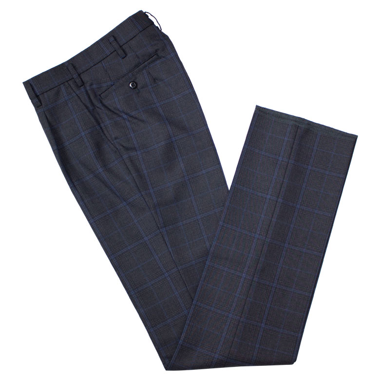 制服 スラックス スリーシーズン 日本製 メンズ 濃グレーグレンチェック ブルー ワンタック W70〜W88 WKRB443S1 KURI-ORI クリオリ(スクール/ズボン/パンツ/グレー/チェック/制服/冬服/男子/ブランド/人気/通学/セレモニー/中学生/高校生/学生/入学/卒業)(店頭受取対応商品)