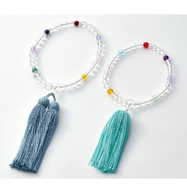 数珠 親子念珠　水晶　子供用Pハリ 厄除七色