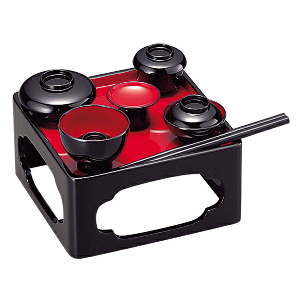 仏膳P椀セット黒内朱5.0寸