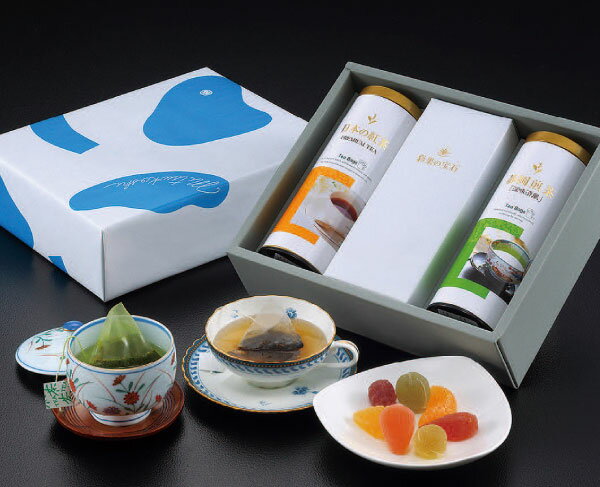 【返礼品】彩果の宝石・紅茶・静岡煎茶 詰合わせ【ギフト 贈り物 プレゼント 贈答 進物 セット 詰合せ お菓子 スイーツ デザート ゼリー フルーツ 果物 紅茶 煎茶 ティーバッグ】