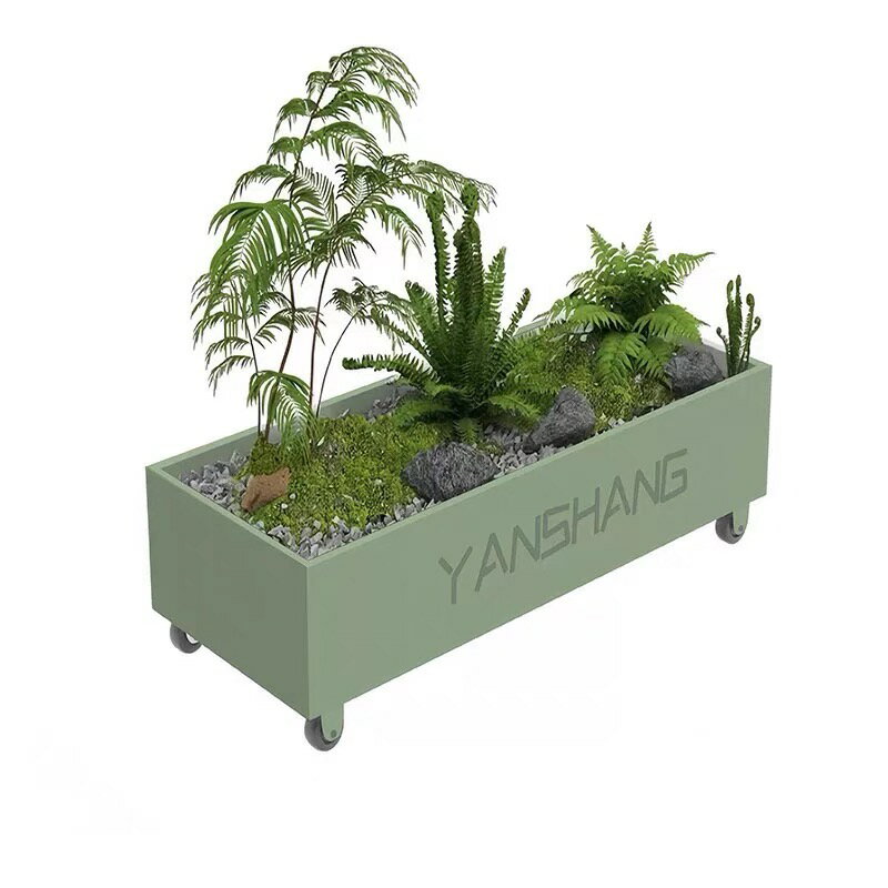 モダントール長方形トラフプランター メタルレイズドガーデンベッド キャスター付き 背の高い植物や花..