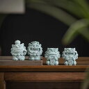 緑砂岩製 縁起獅子置物セット 招福 手彫り職人作 伝統工芸品 室内インテリア/ギフト用 【一対】