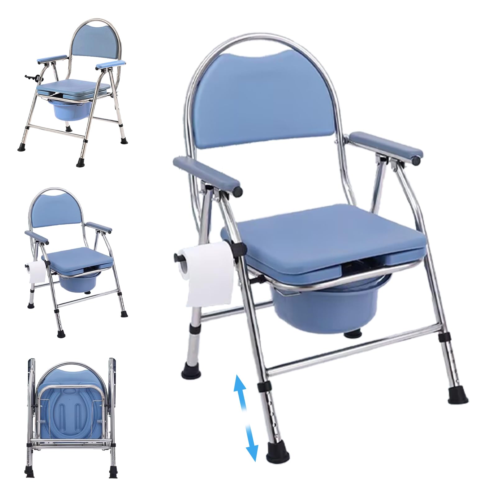 ポータブルトイレ 高さ調整可能 介護用トイレ おまる 簡易便座 便器 折りたたみトイレ トイレ椅子 水洗..