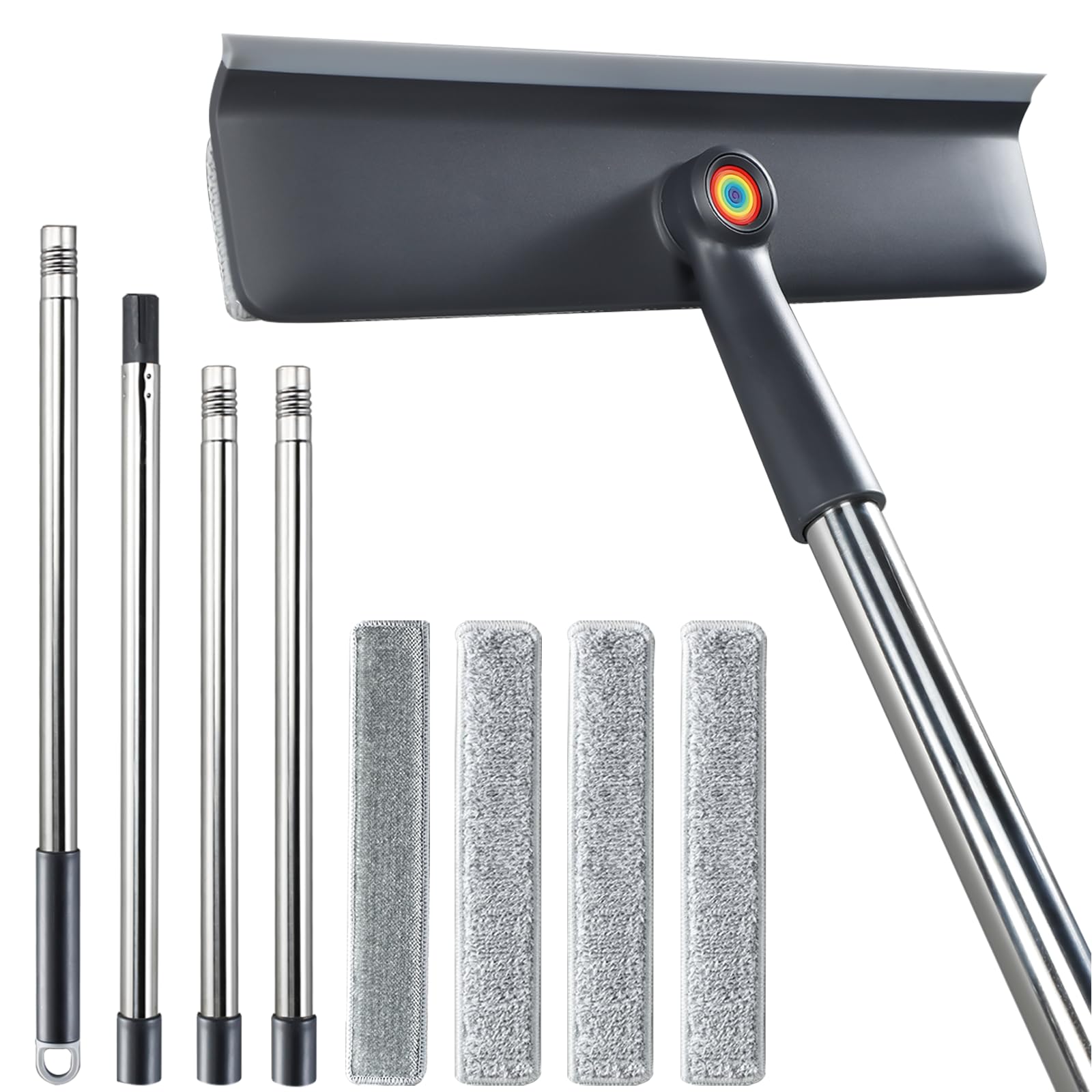 ガラスワイパー｜屋内外兼用｜4本継ぎ組み立て式ポール｜5段階調整｜最長153cm｜交換用モップ3枚＋網戸..