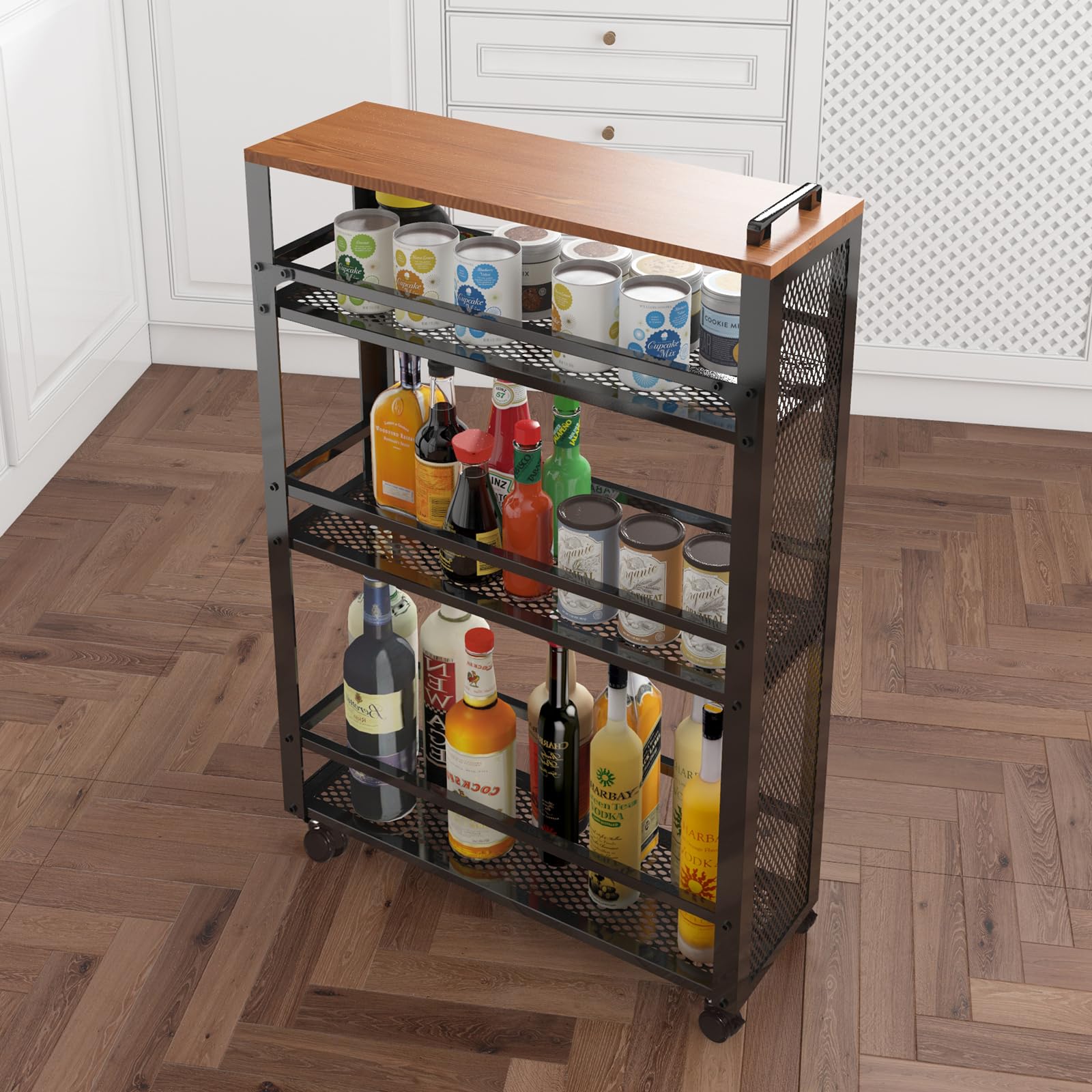 キッチンワゴン キッチンラック 調味料ラック キャスター付 スリム 隙間収納 収納 3段 棚 台所 幅54×奥..