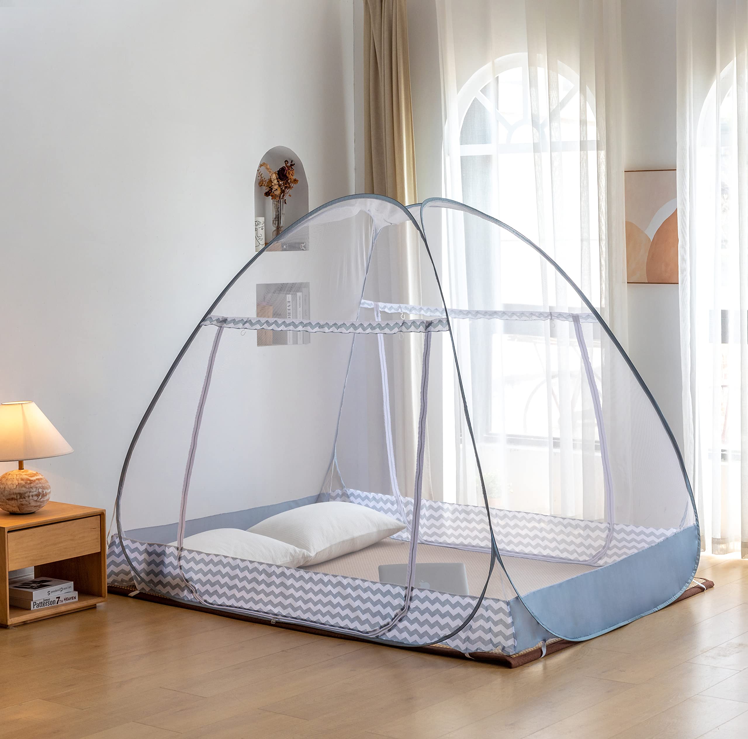 蚊帳（かや) テント式 ワンタッチ 1ドアタイプ 底生地付き 密度が高い 持ち運べる 収納便利 収納袋付 ..