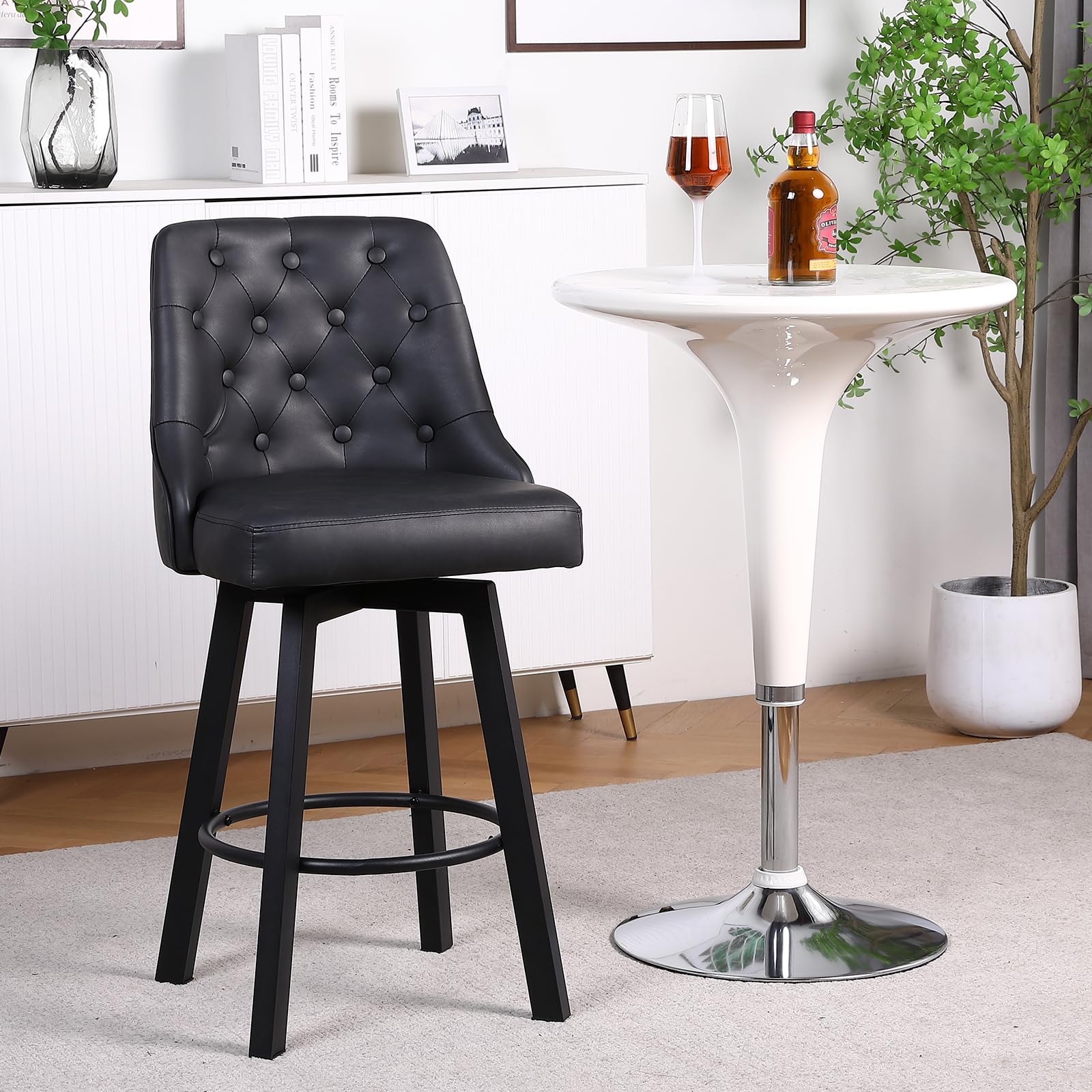 カウンターチェア 1脚 座面高66.5CM 360°回転式 バー椅子 フットレスト付き 撥水PUレザー メンテナンス..
