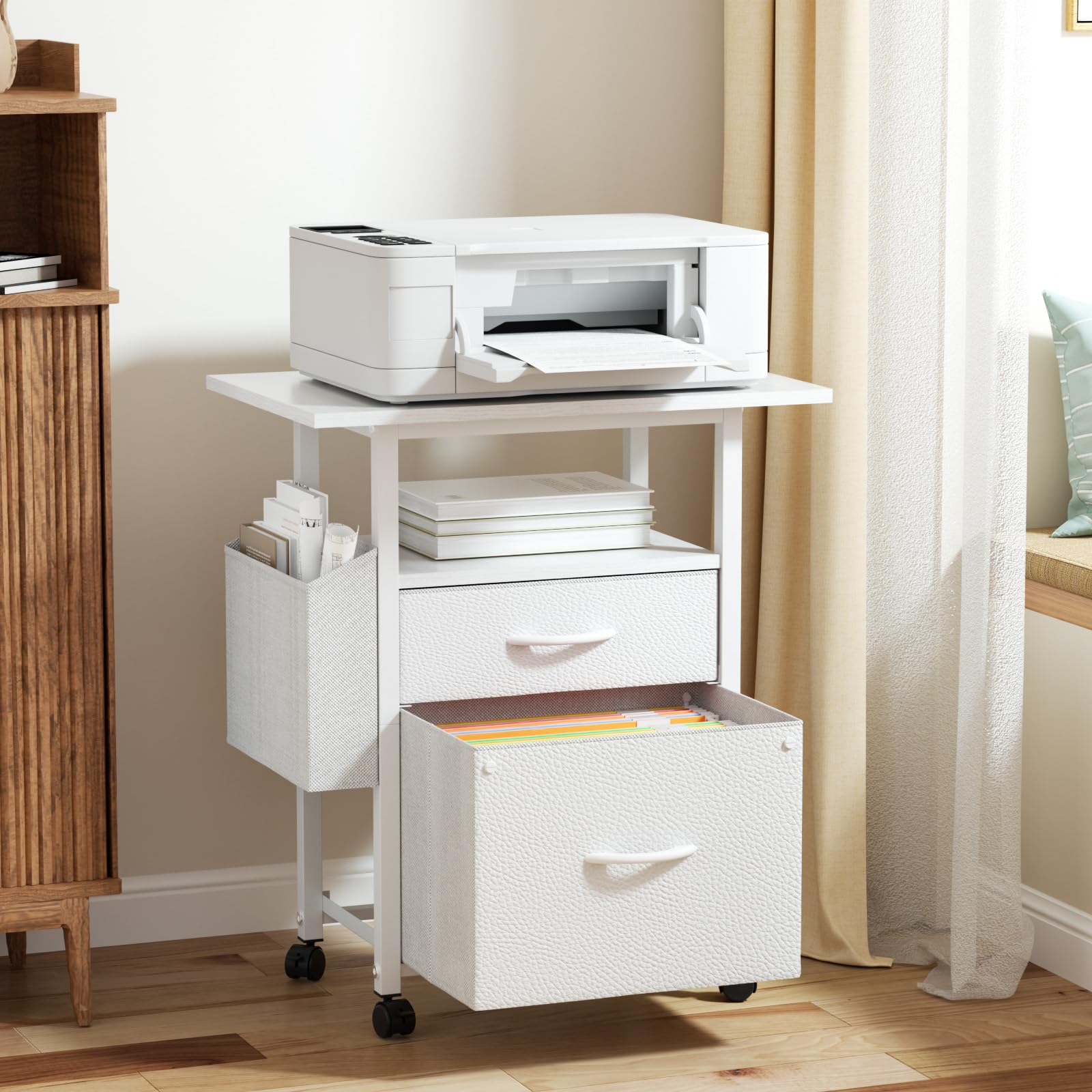 イロドリモク プリンター台 キャスター付き　サイドワゴン ファイルワゴン 4段 幅61cm×奥行38cm×高さ65..