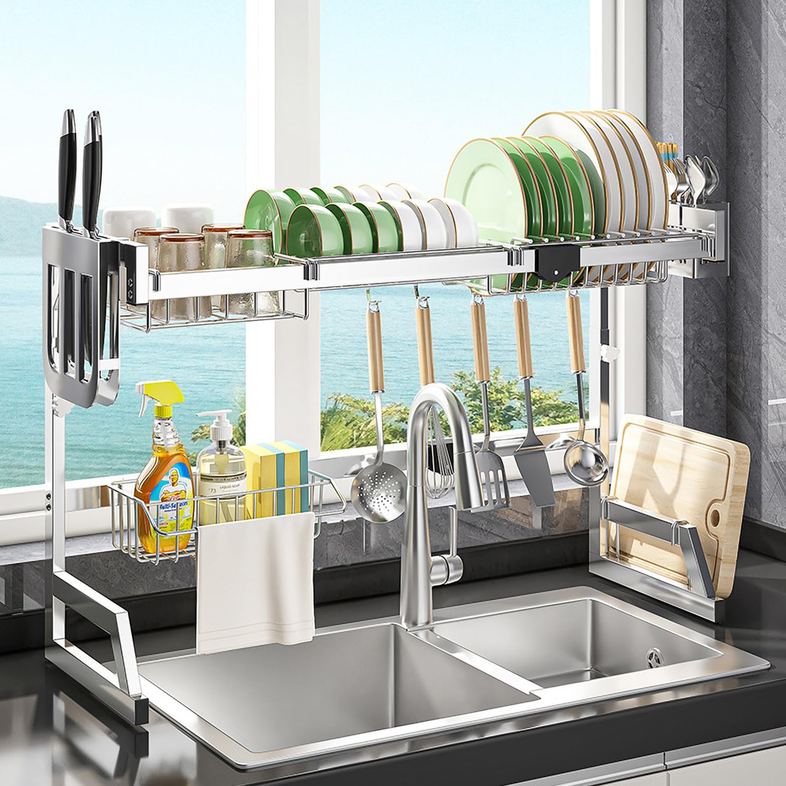 水切りラック,水切りラック シンク上 食器 水切りかご 台所用品ホルダ キッチン収納棚 大容量 滑り止め..