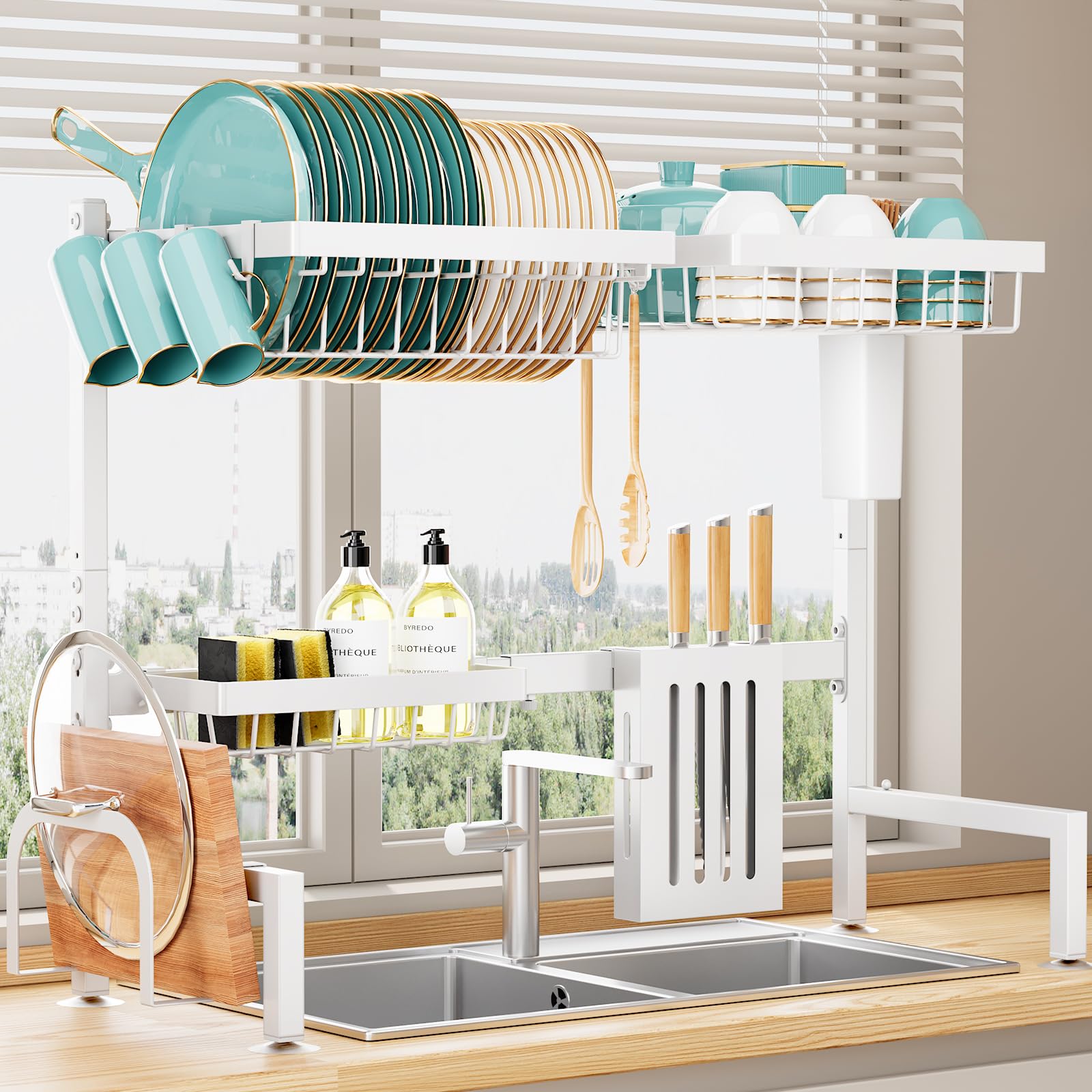 シンク上水切りラック 食器乾燥かご 食器置き場 伸縮式【幅68~86cm】304ステンレス製 錆びない 自動排..