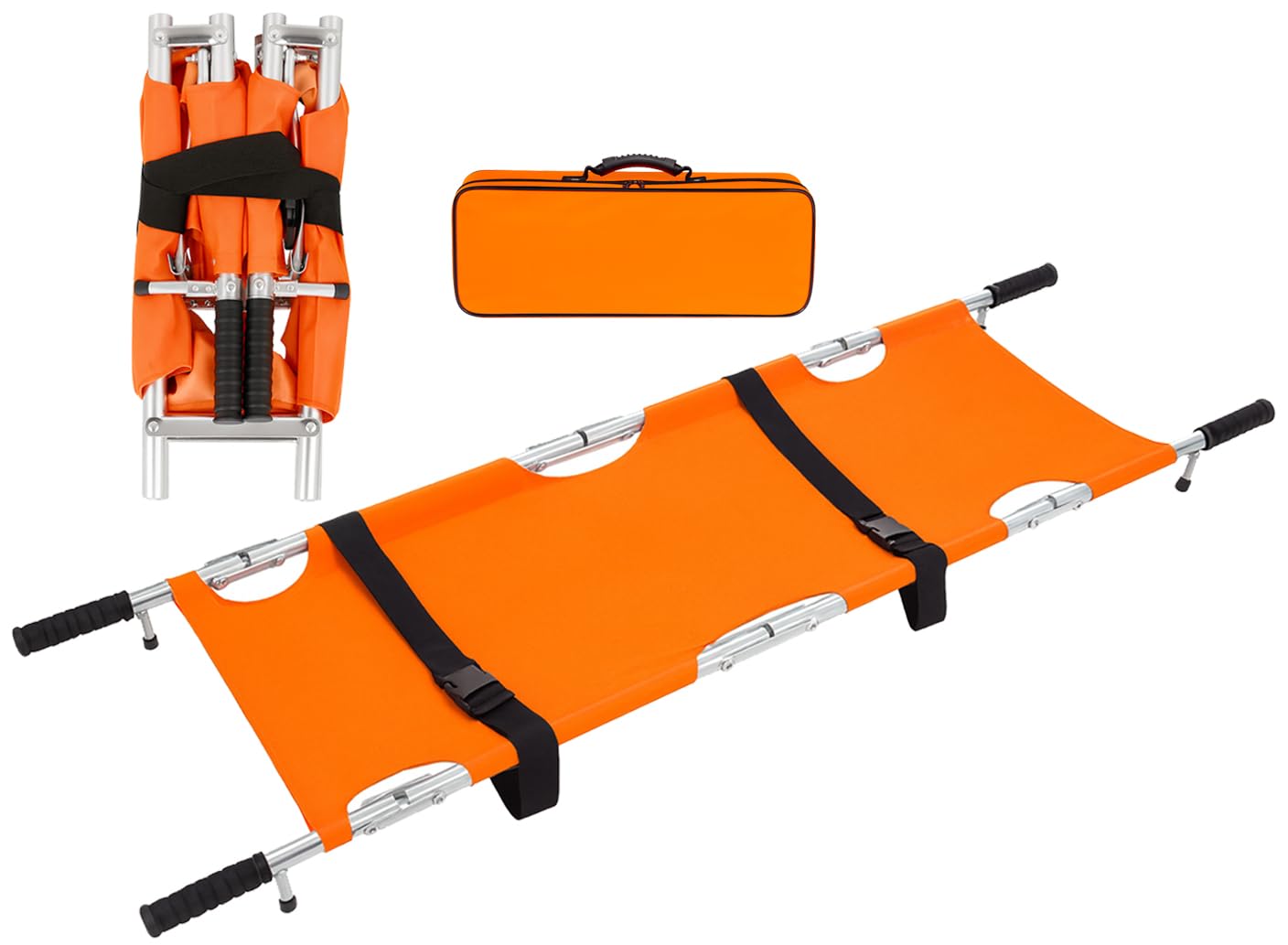 ストレッチャー 折りたたみ 担架 4つ折り 簡易担架 縦210×横54cm 耐荷重120kg 安全ベルト付き 防水 滑..