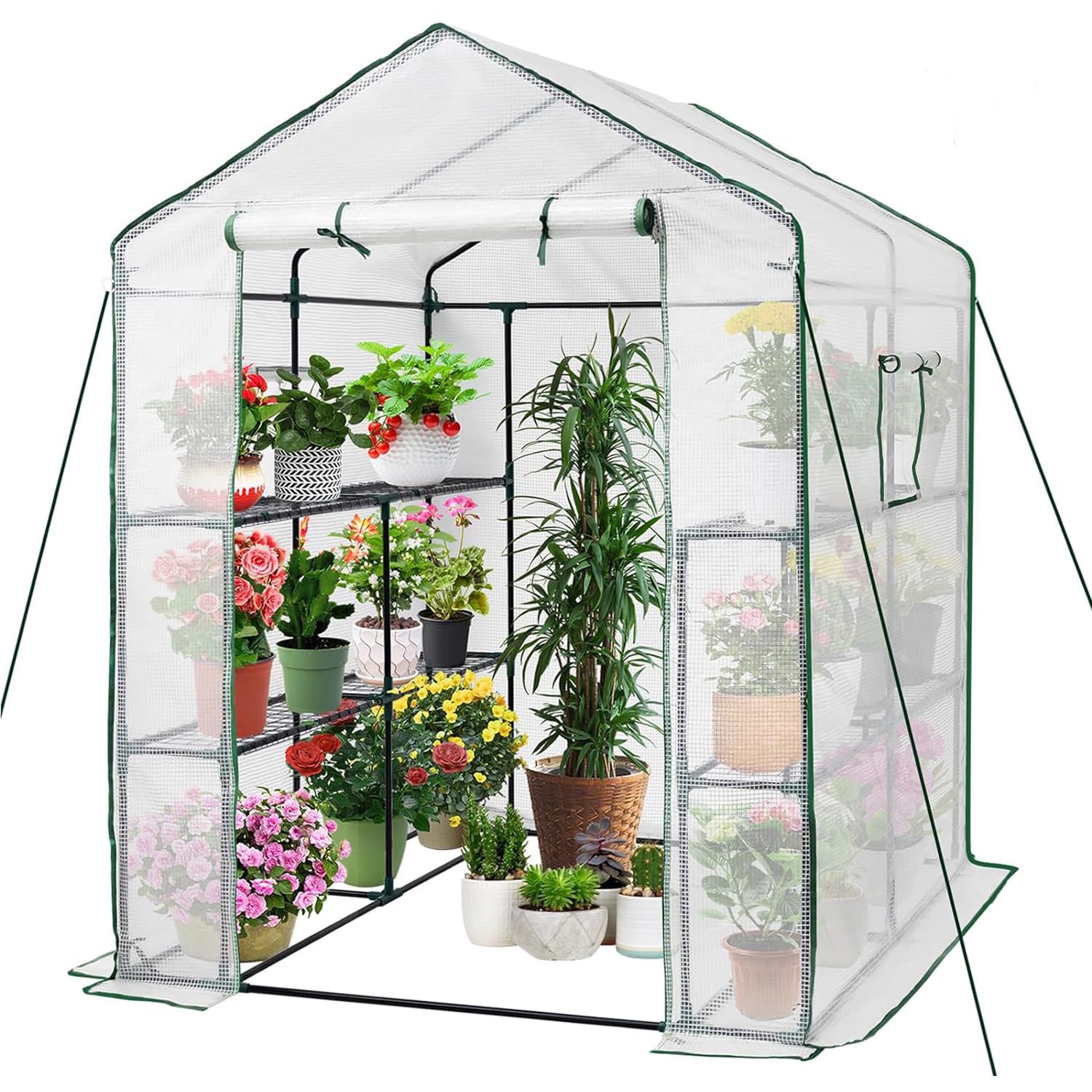 ビニールハウス ビニール温室 ガーデンハウス 温室 家庭用 小型 頑丈 屋外 広いスペース 【S型フック?..