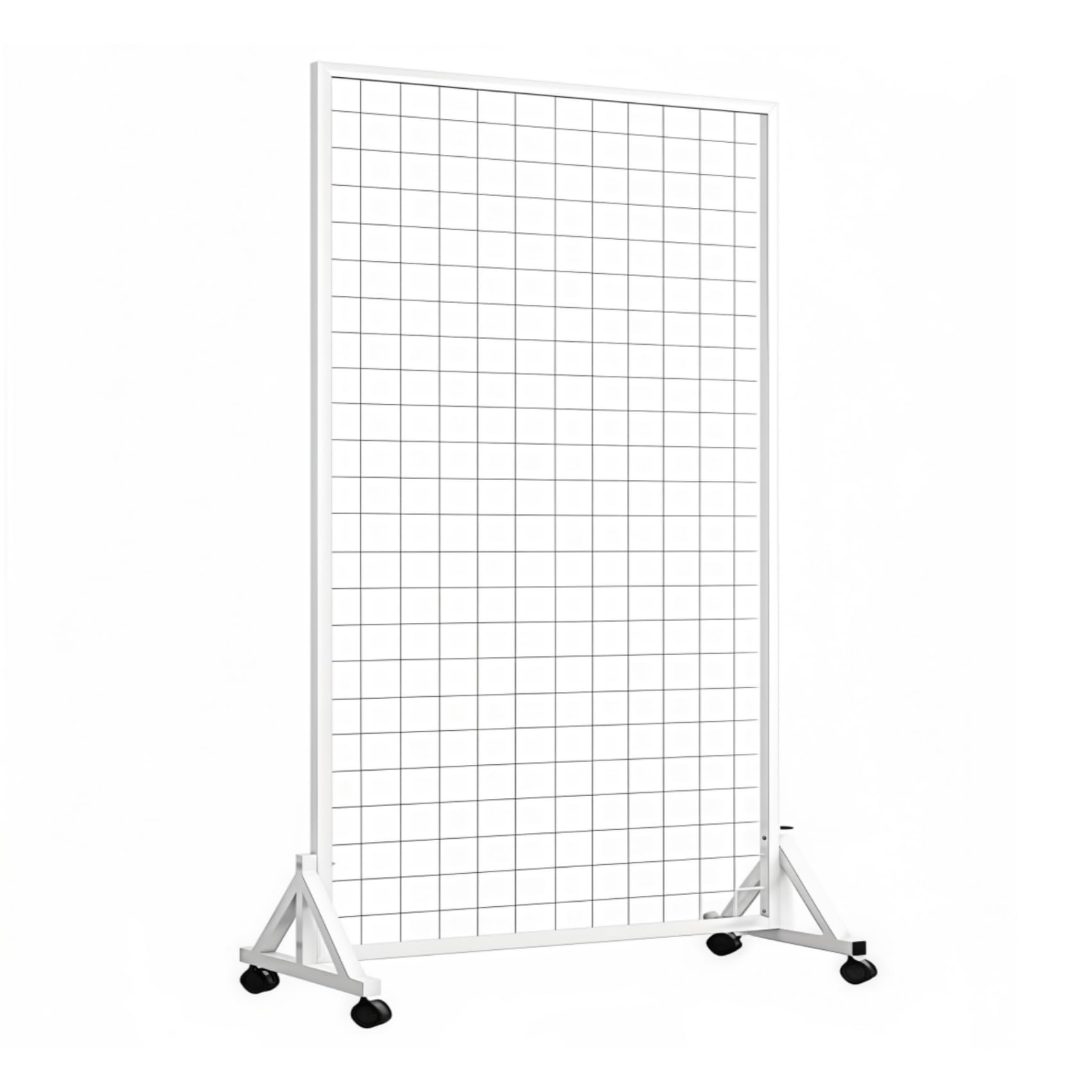 ワイヤーネットスタンド スキマ型ワゴン 幅80×奥行40×高さ160cm ホワイト キャスター付 【S型フック付】 メッシュパネル付き 店舗用
