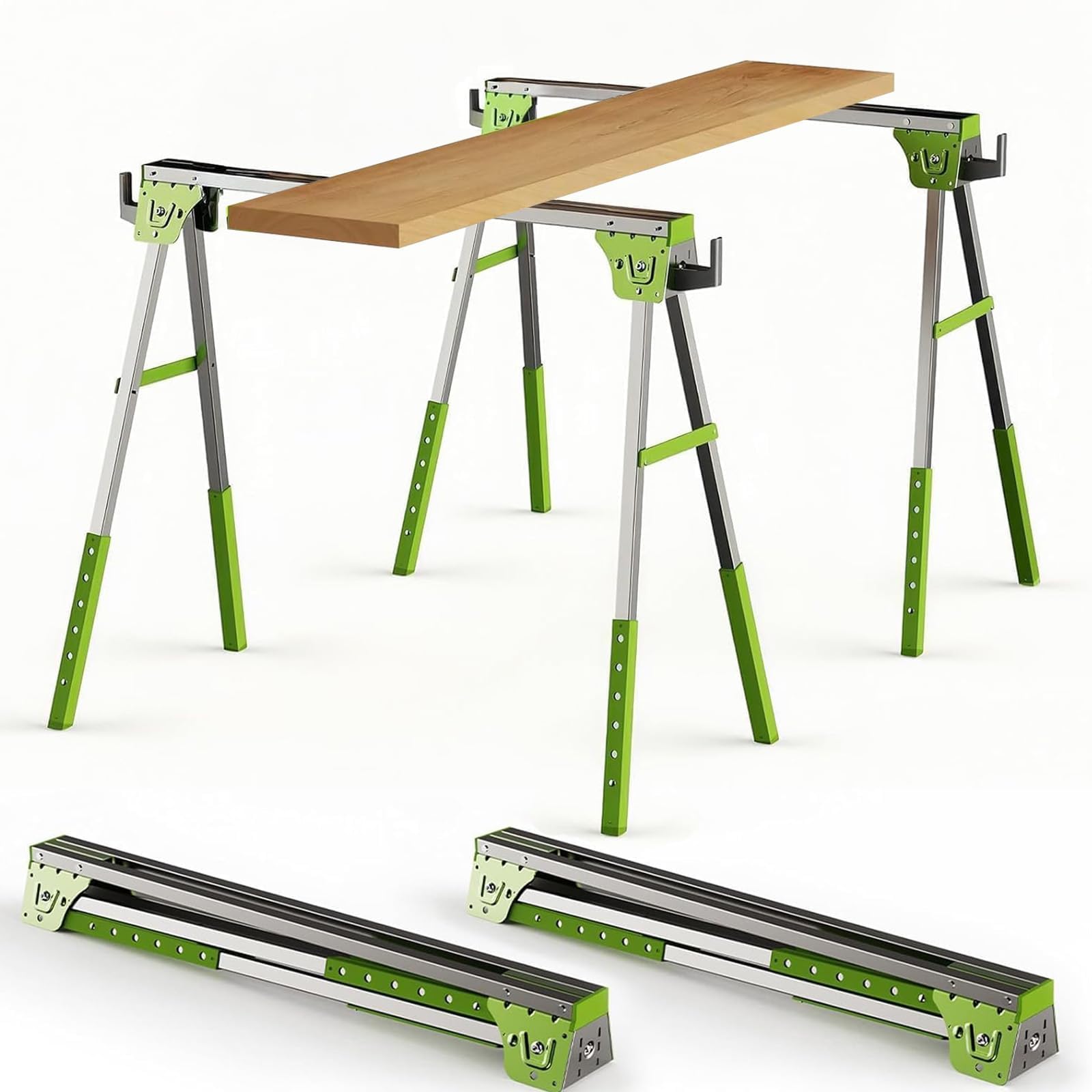 2台ソーホース 1200kgの耐荷重 折りたたみ 高さ調節6段階可能 作業台 木工作業台 テーブル ソーホース..