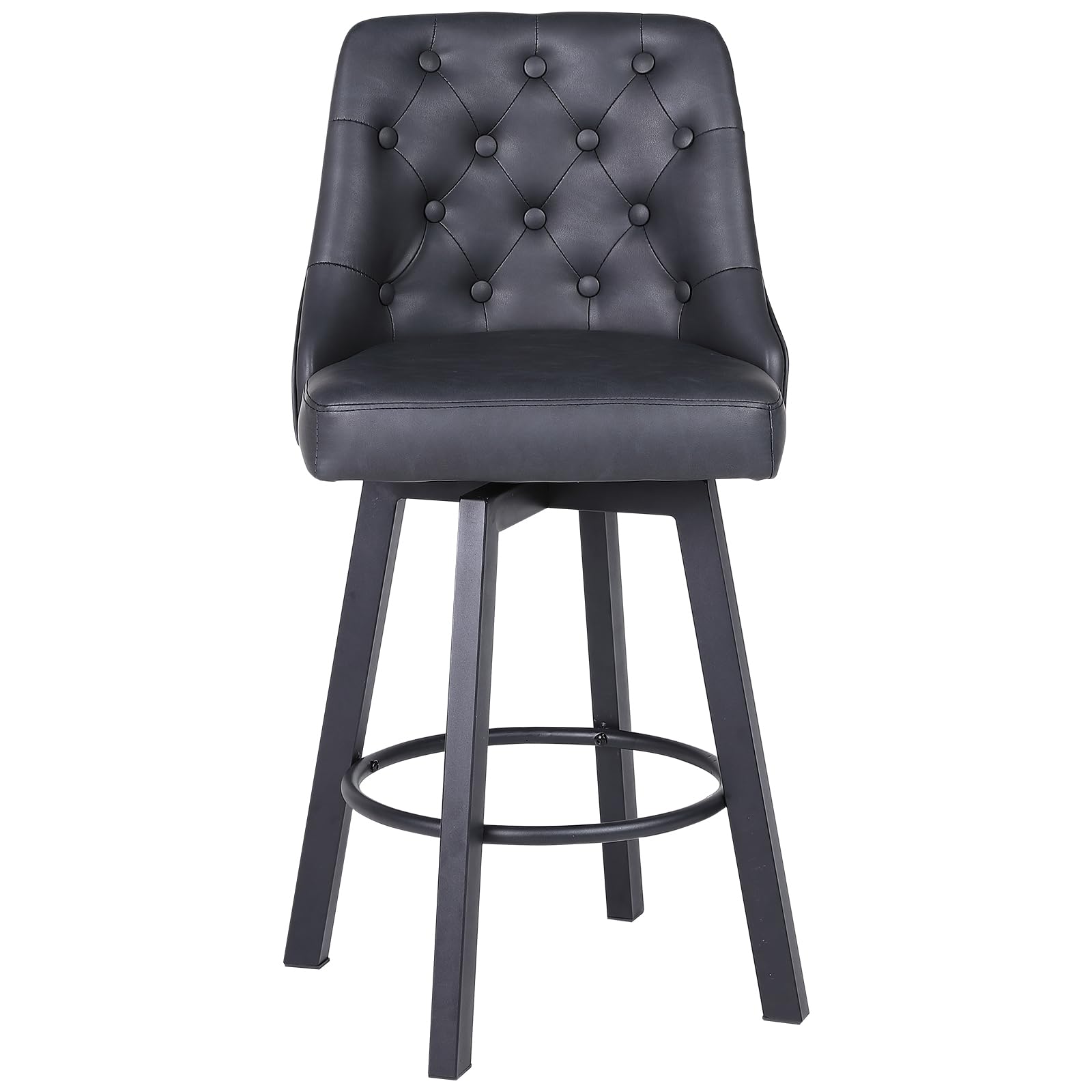 カウンターチェア 1脚 座面高66.5CM 360°回転式 バー椅子 フットレスト付き 撥水PUレザー メンテナンス..