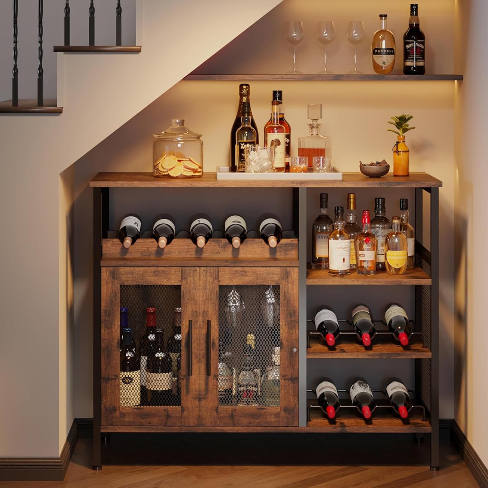 ワインバーキャビネット 木製 酒棚 ディスプレイ ワインラック ワインホルダー お酒収納ラック 収納 ウ..