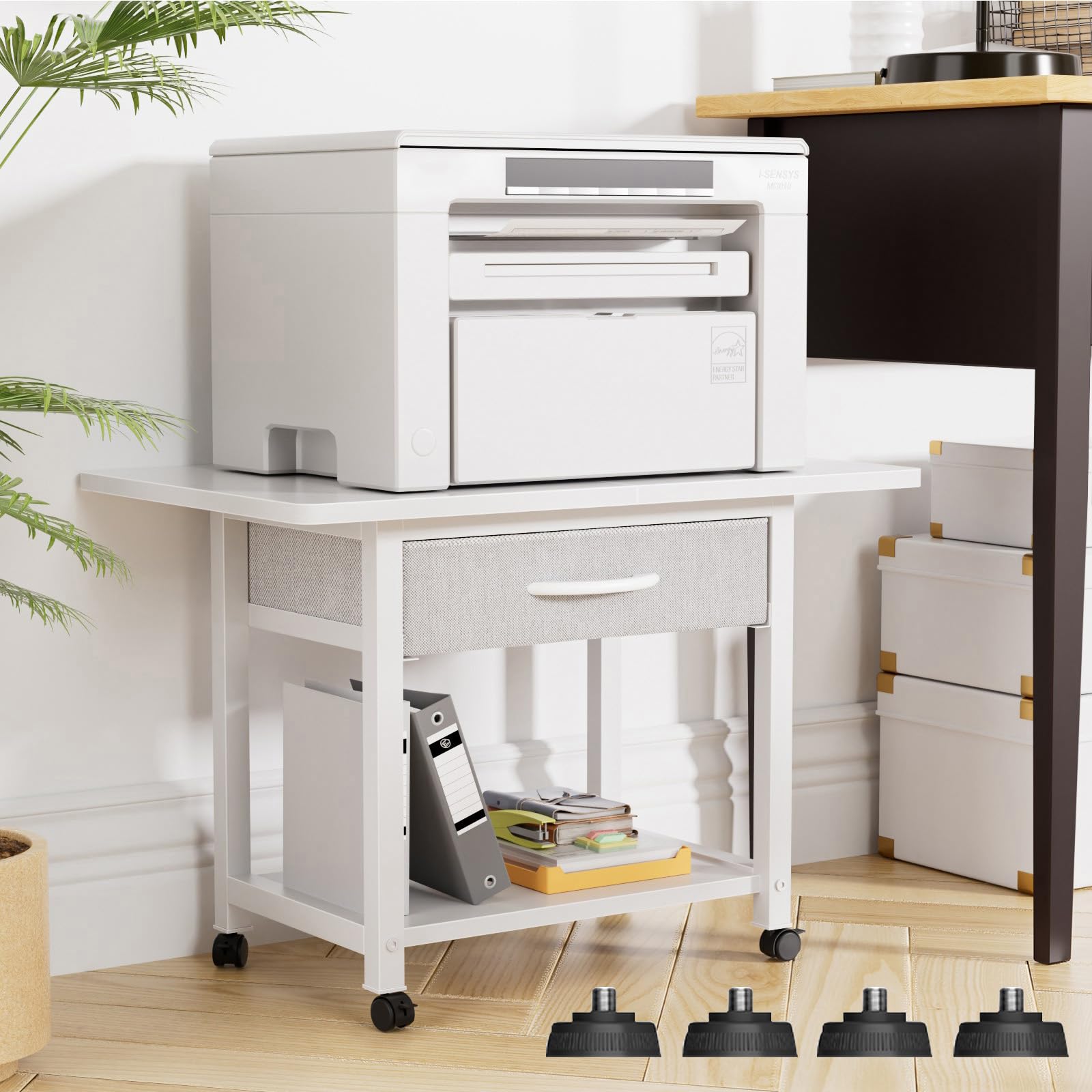 プリンター台 キャスター付き プリンターラック 引き出し付き デスク下 収納 2段 コピー機置き台 耐荷..