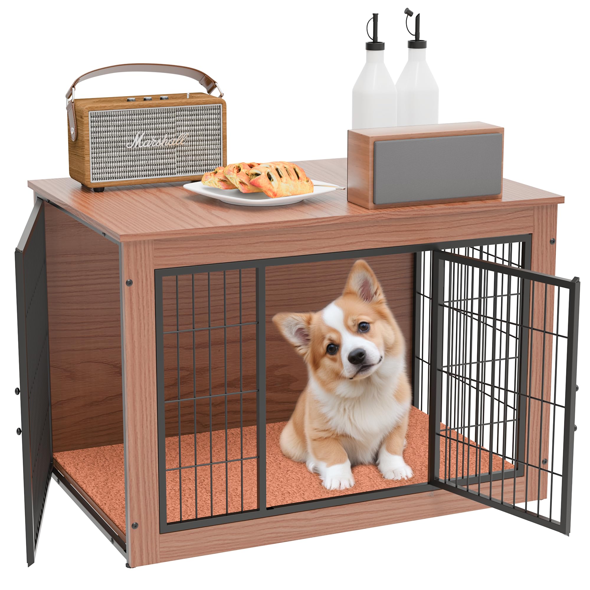 犬 ケージ ペットケージ 犬 サークル 小中大型犬用 幅82×奥行56×高さ64cm 屋根付き 室内 毛布付き 木製..