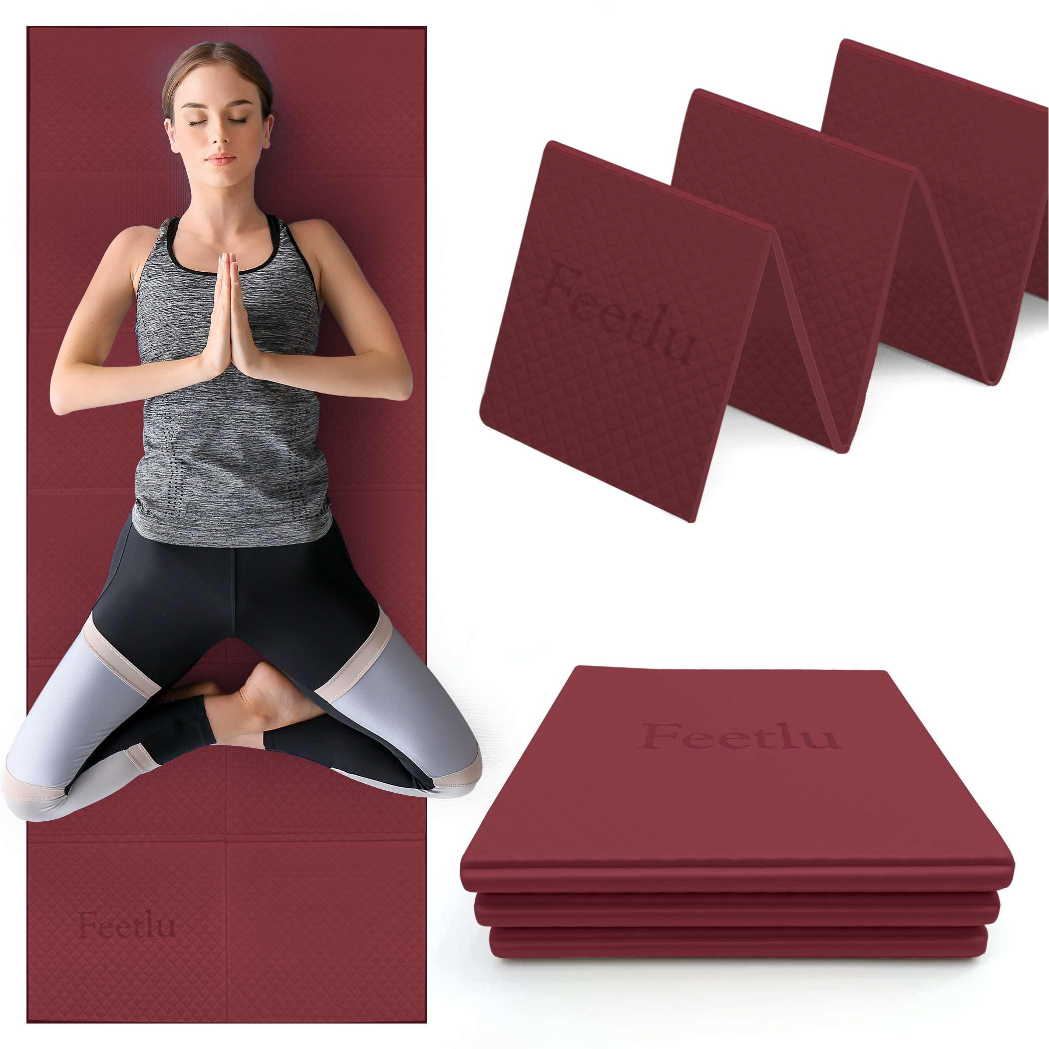 折りたたみ式ヨガマット - 厚さ6mm、軽量で旅行用に保管しやすい - ヨガ、ピラティス、ホームトレーニ..