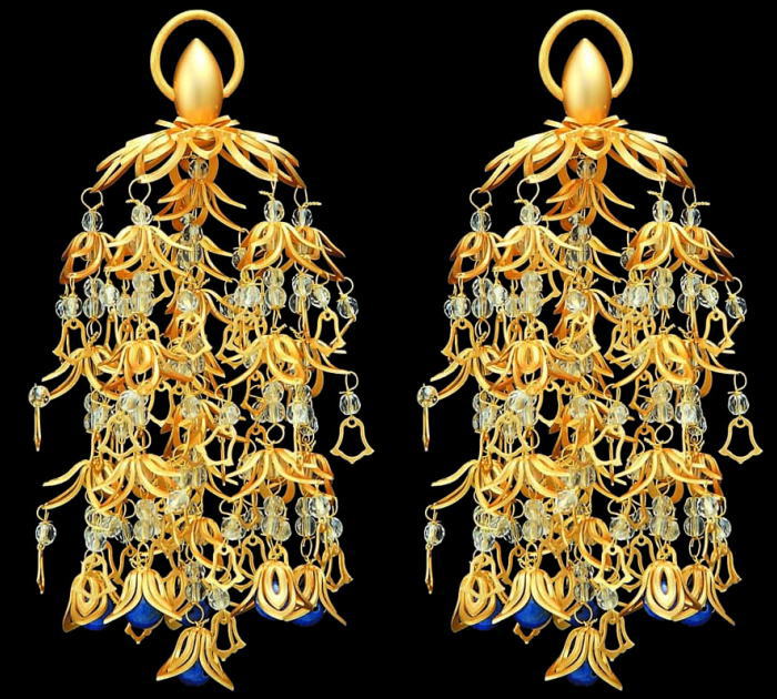 仏具 真鍮 透し華瓔珞 ラピス仕立消金メッキ・大(5号)1対:熊野古道仏壇センター