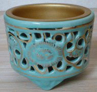 香炉 机上香炉 線香立て 前香炉 東用 陶器製 [青磁・透かし香炉(差し金)3.5号] 線香を立てる道具 仏壇用