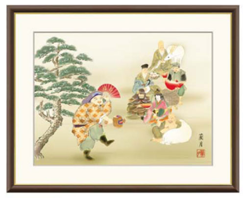 縁起画 現代日本画 額縁 七福神 吉井蘭月 暁山会