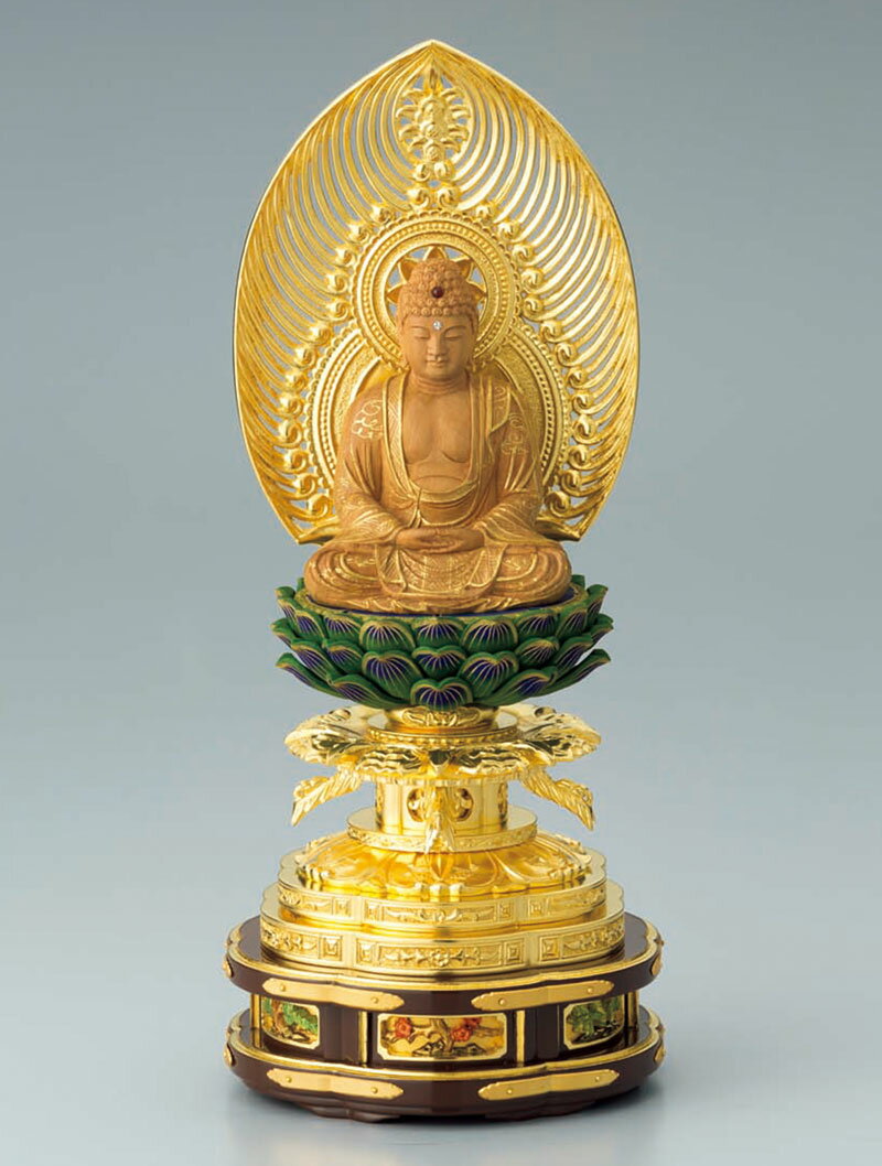 Gold - 仏像 ご本尊 曹洞宗 座釈迦（翔）白檀 上彫 純金箔押木瓜 丸台座 監修証付