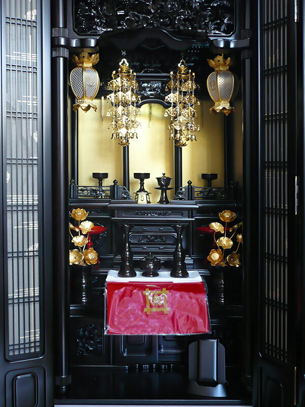 仏壇と同時購入で真宗専用仏具半額ご奉仕仏壇 唐木仏壇 仏具付 黒檀 和歌20号