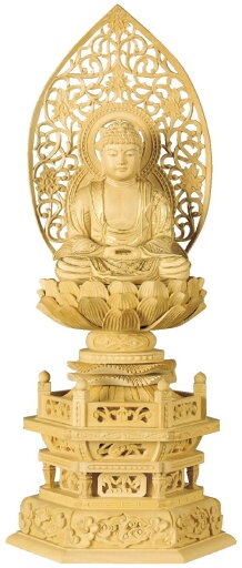仏具 仏像 ご本尊 座釈迦 2.5号本柘植 六角台座 唐草光背 金泥書 仏具 仏像 ご本尊 座釈迦 2.5号本柘植 六角台座 唐草光背 金泥書