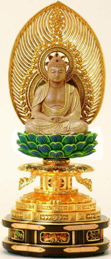 仏像 ご本尊 天台宗 座弥陀 2.0寸(翔)白檀 上彫 純金箔押木瓜 丸台座 監修証付 仏像 ご本尊 天台宗 座弥陀 2.0寸(翔)白檀 上彫 純金箔押木瓜 丸台座 監修証付