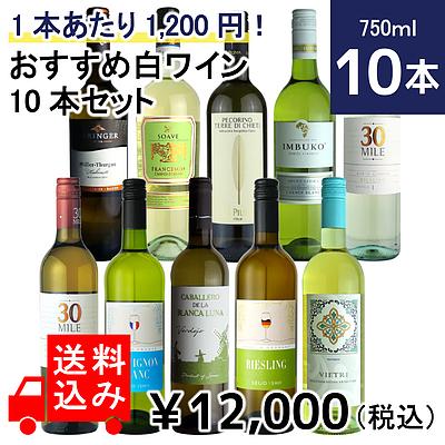 【送料込み】1本あたり1,200円！おすすめ白ワイン10本セット 750ml×10本