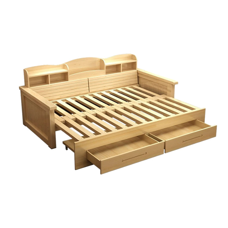木製ソファベッド　伸長式ベッド　すのこベッド　ソファベッド　引き出し　収納棚　パイン材　すのこ　ナチュラル　木質感　カスタマイズ可能