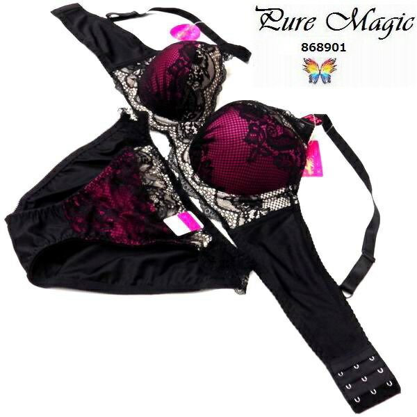 ブラジャー ショーツ セット 大きいサイズ Eカップ Fカップ 華麗なブラックレース 台付 ブラショーツセット◆Pure Magic◆868901【おまかせ便で送料無料】E70 E75 E80 E85 F70 F75 F80 F85