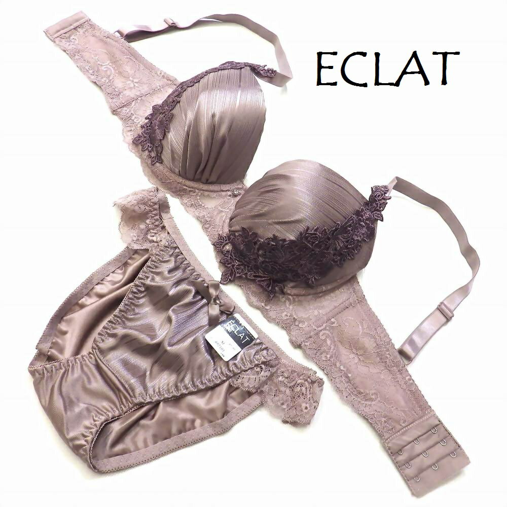 ブラジャー ショーツ セット 大きいサイズ ECLAT サイドベルトは“ぐるっ”と1周 総レース。トップまでレースの台付きブラ 892101【おまかせ便で送料無...