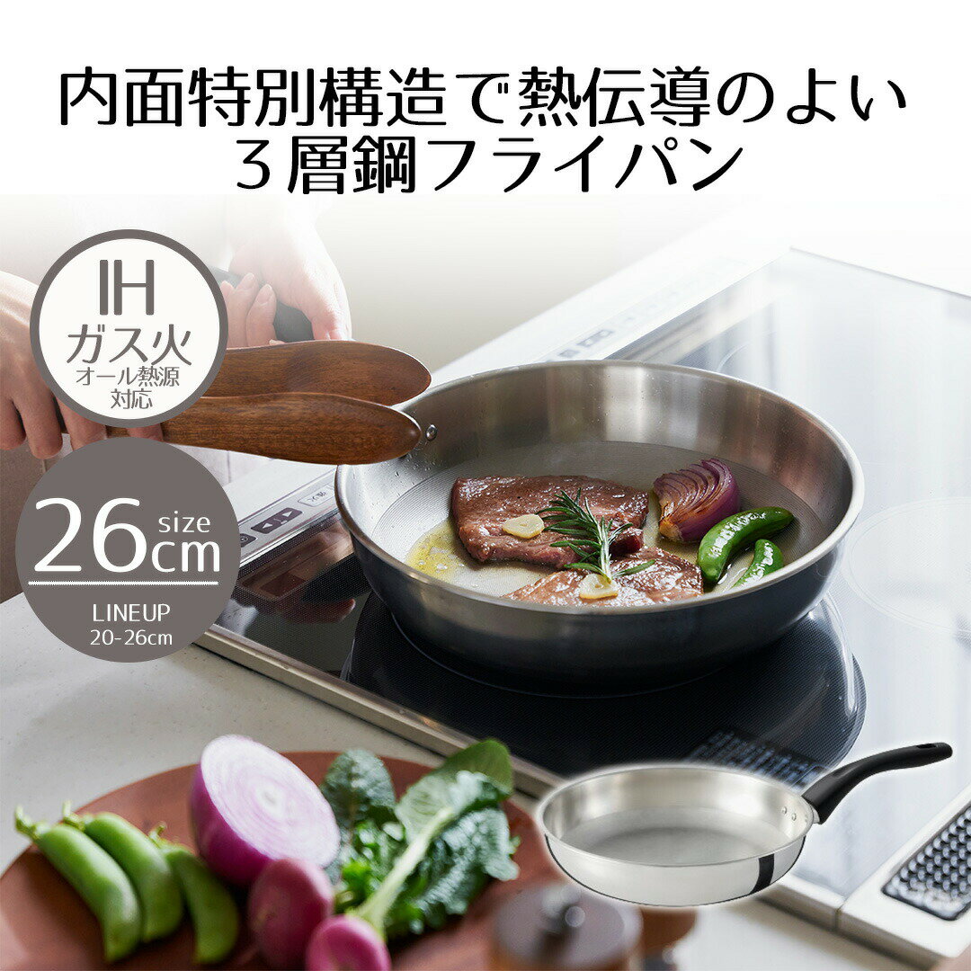 フライパン 26センチ ih ドットリッチ 3層鋼 | IH 26cm IH対応 ステンレス ガス火 オール熱源 熱伝導 こびりつきにくい 長持ち PFOA フリー プロ仕様 可愛い おしゃれ おすすめ オシャレ シンプル 新生活 ベストコ
