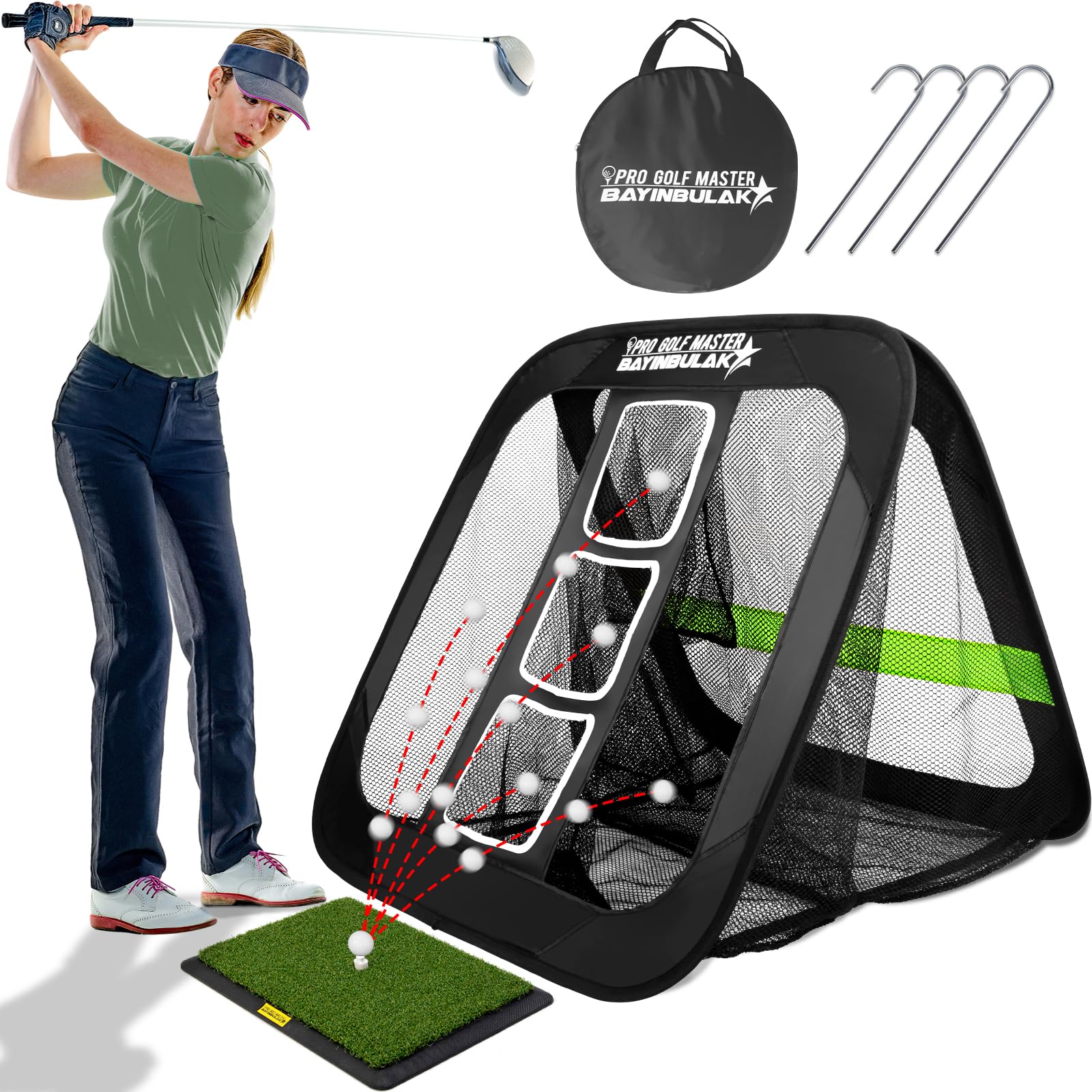 BAYINBULAK ゴルフ練習ネット ゴルフネット アプローチ練習器具 室内練習 ポップアップ式 コンパクト収..