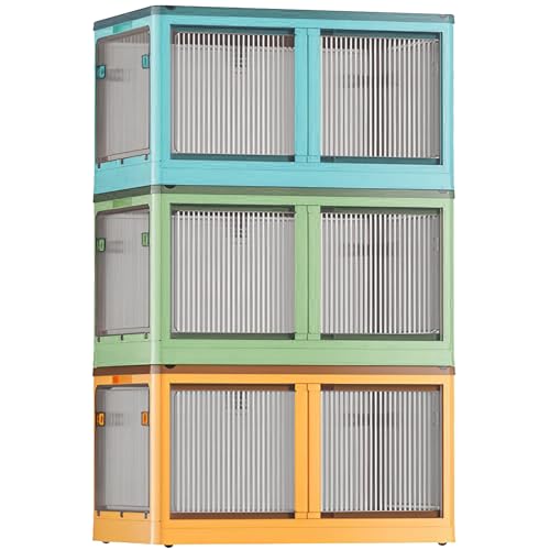 X XUNTAO【収納ボックス 折りたたみ】蓋付き 積み重ね 全方向から取り出せる 両開き扉 3個セット 収納ケース 衣類 布団 おもちゃ 小物 収納 折り畳み コンテナ ボックス 大型 プラスチック キャスター付き おしゃれ 防塵 防カビ 防湿 無臭 透