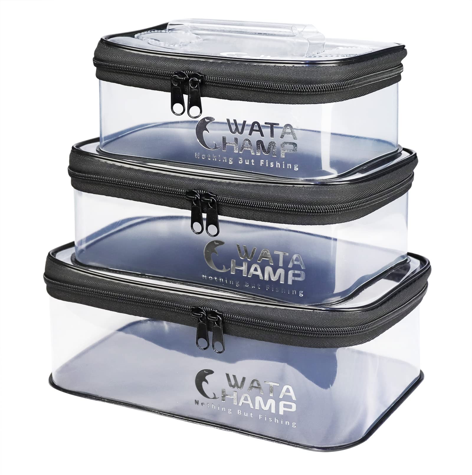 ワタチャンプ(WATACHAMP) タックルボックス 透明な3個セット 多機能 EVA 釣り具 釣りケース 収納コンテナ バッカン タックルバッグ リールケース ワーム ルアー BOX 汎用