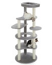 PETEPELA(ぺテぺラ) キャットタワー スリム 大型猫 多頭飼い 直径35cmハンモック 据置 爪とぎ 麻紐 おもちゃ おしゃれ コンパクト 省スペース 人気 運動不足解消 倒れ防止帯 - 高さ154cm グレー